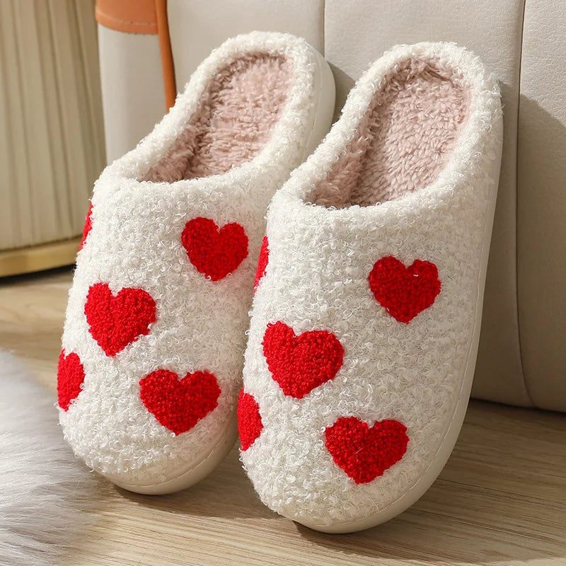 Women Winter Furry Cotton Slippers Indoor Warm Plush Non-Slip House Slides