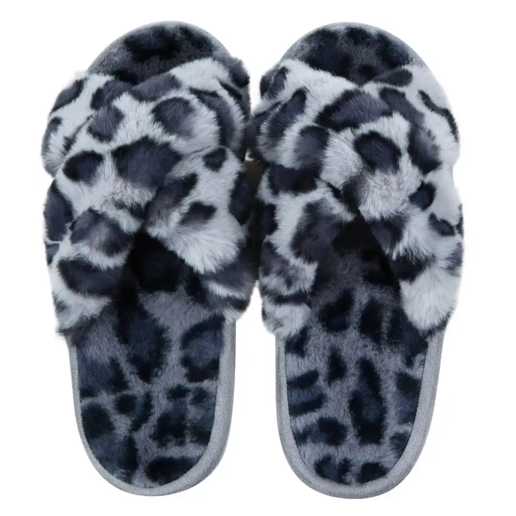 Unisex Fuzzy Cross Band Open Toe Slippers