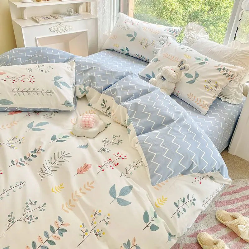 Romantic Floral Duvet Cover Bedding Set with Flat Sheet & Pillowcases