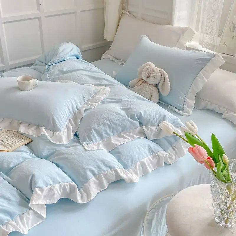 Ruffled Princess Duvet Cover Set in Soft Washed Cotton
