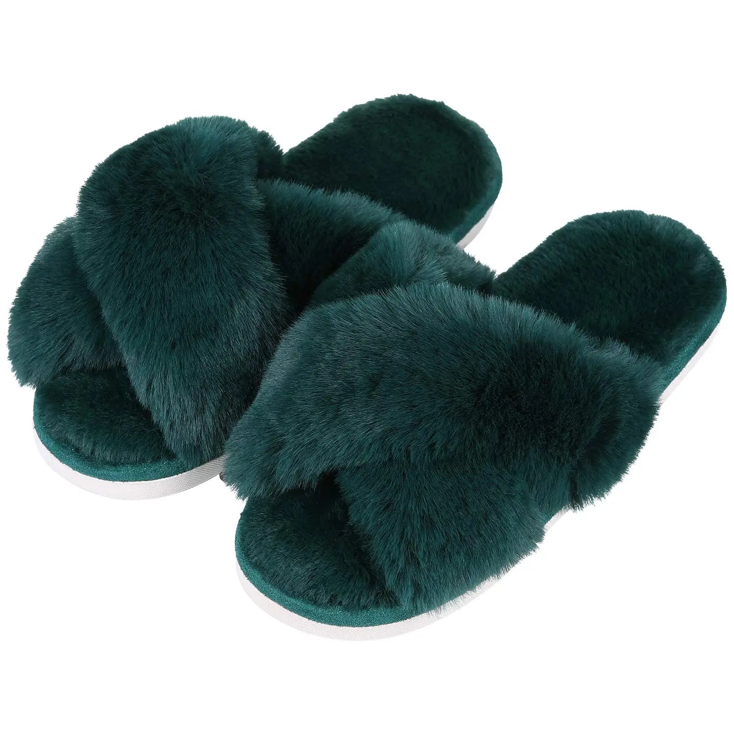Unisex Fuzzy Cross Band Open Toe Slippers