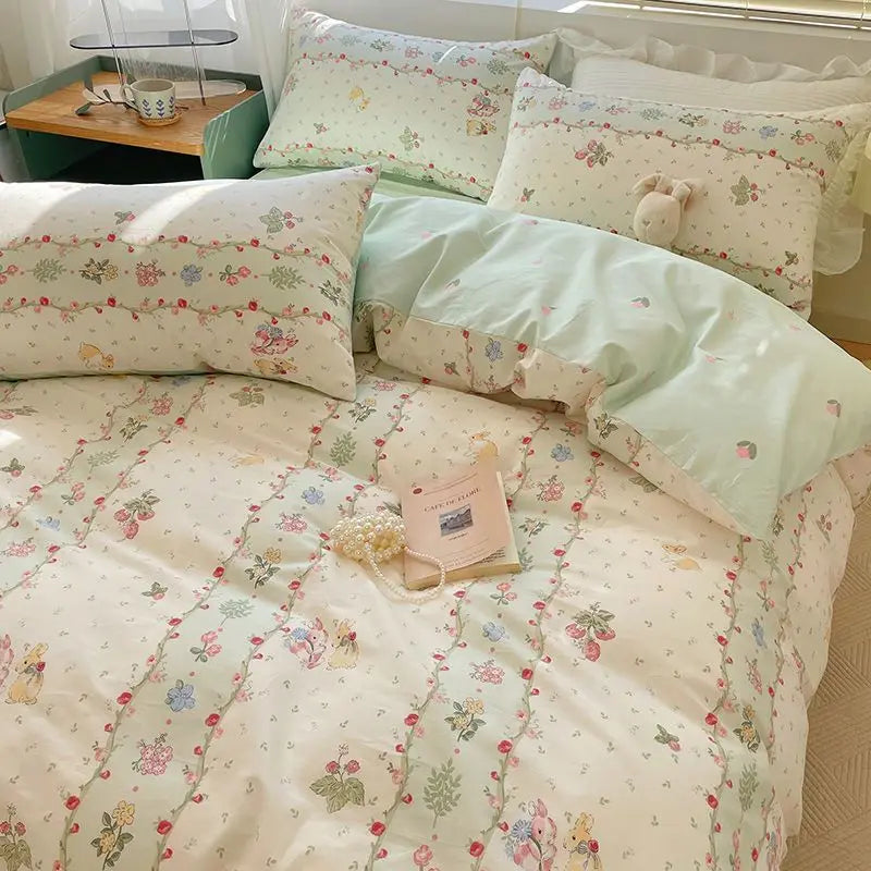 Romantic Floral Duvet Cover Bedding Set with Flat Sheet & Pillowcases