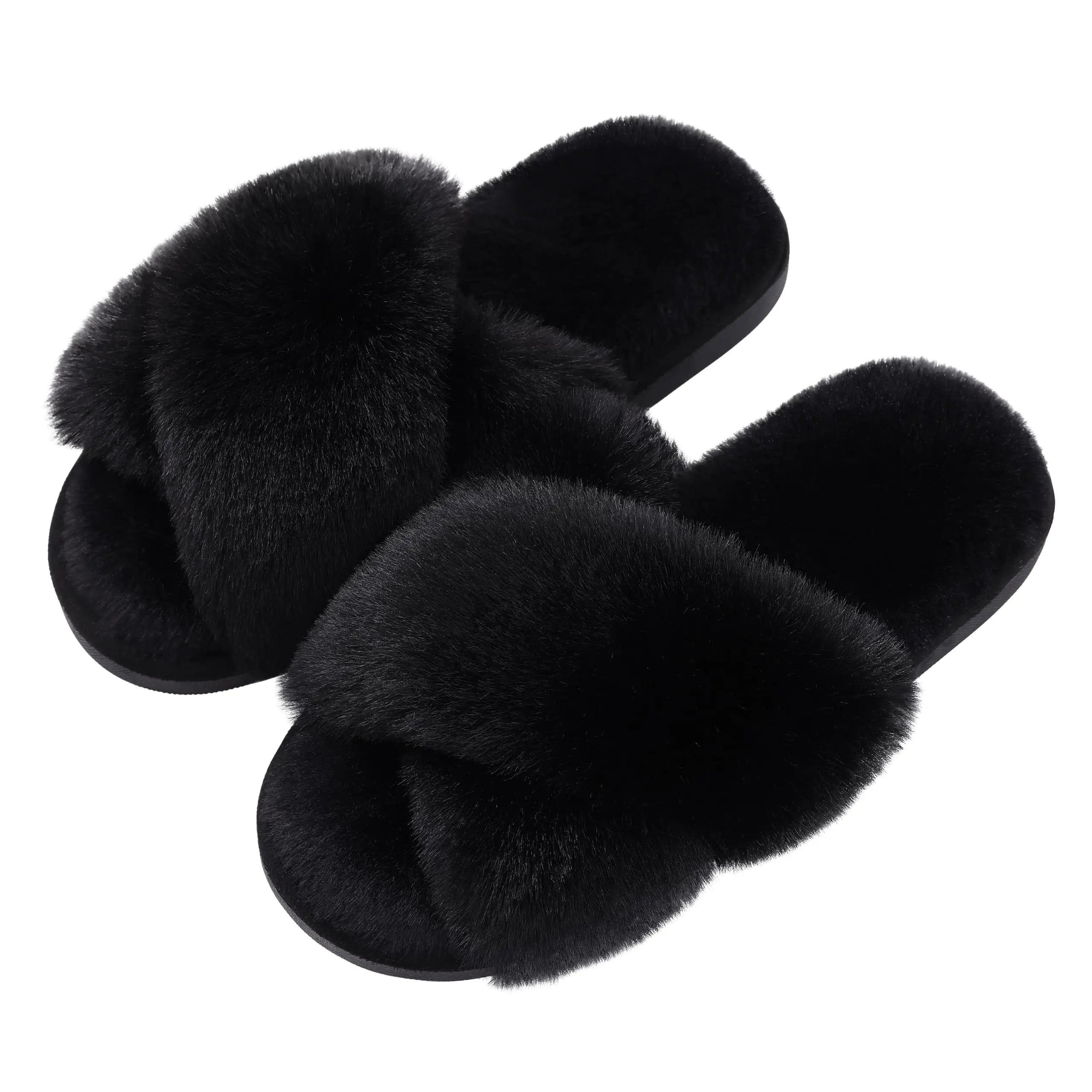 Unisex Fuzzy Cross Band Open Toe Slippers