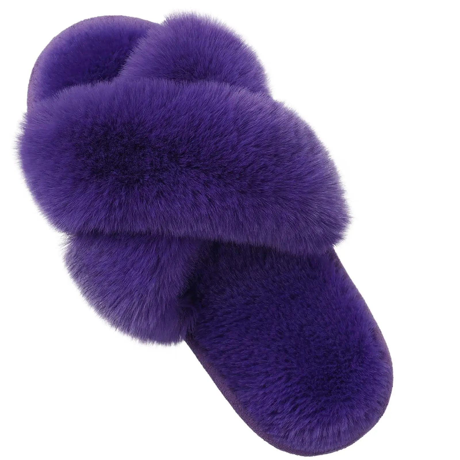 Unisex Fuzzy Cross Band Open Toe Slippers