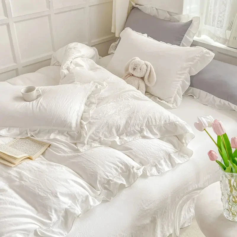 Ruffled Princess Duvet Cover Set in Soft Washed Cotton