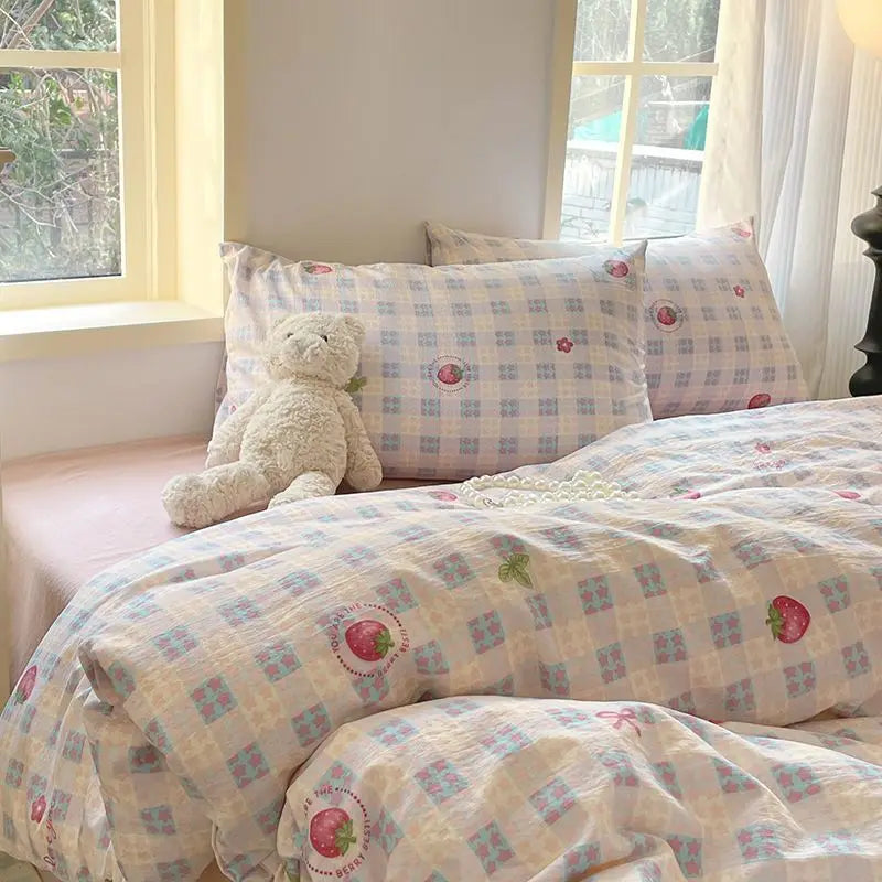 Pink Strawberry Duvet Cover Bedding Set