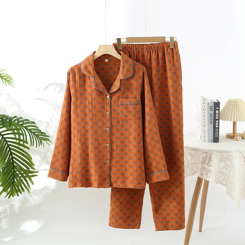Women’s Autumn Cotton Jacquard Ethnic Print Pajama Set