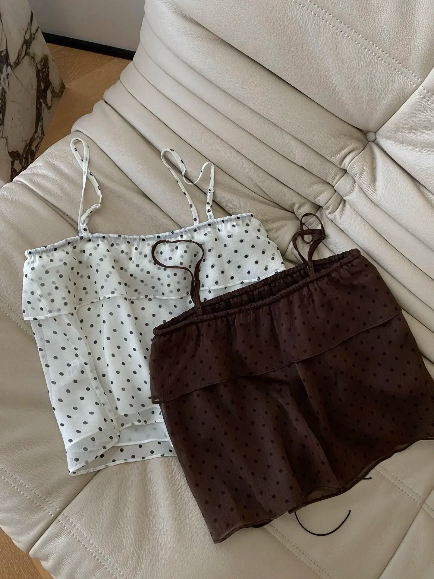 Women’s Silk Blend Camisole Tank Top – Polka Dot Sleep Top