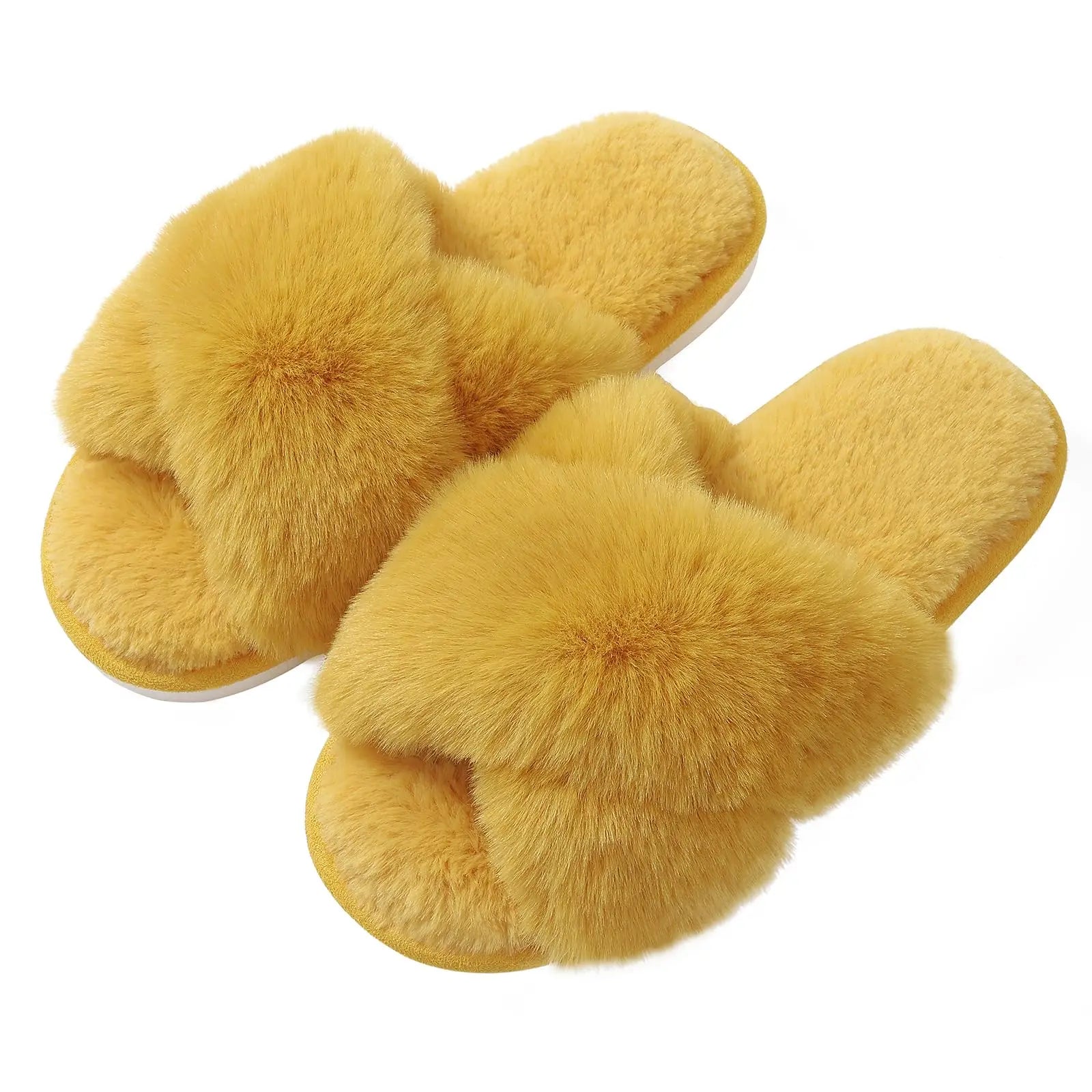 Unisex Fuzzy Cross Band Open Toe Slippers
