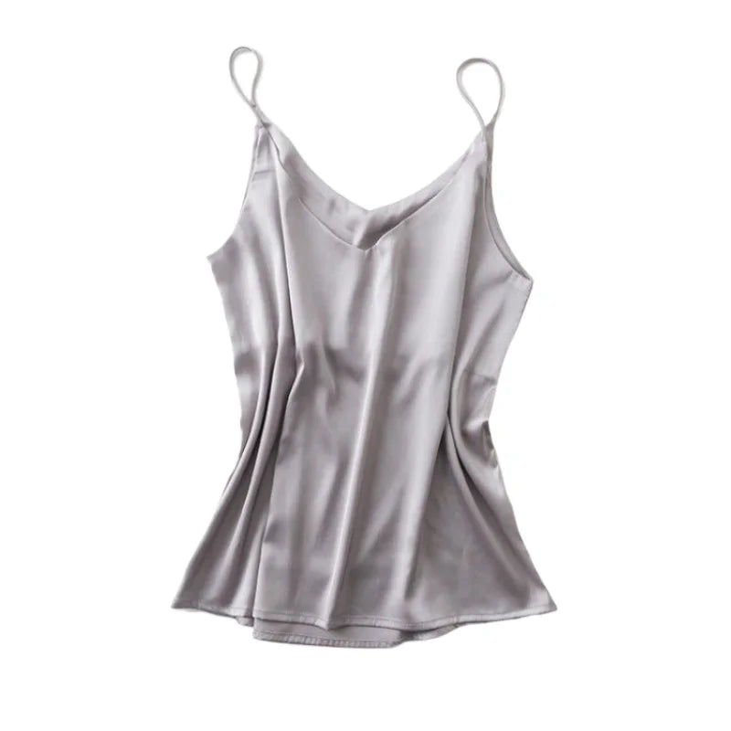 Women Satin Silk Spaghetti Strap Cami Summer Tank Top