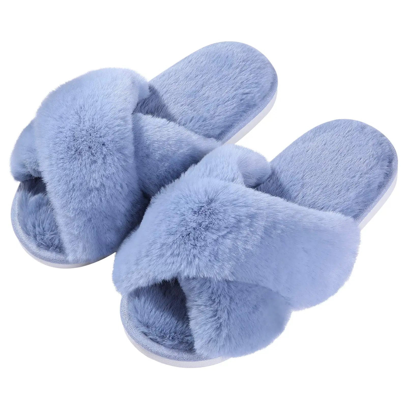 Unisex Fuzzy Cross Band Open Toe Slippers