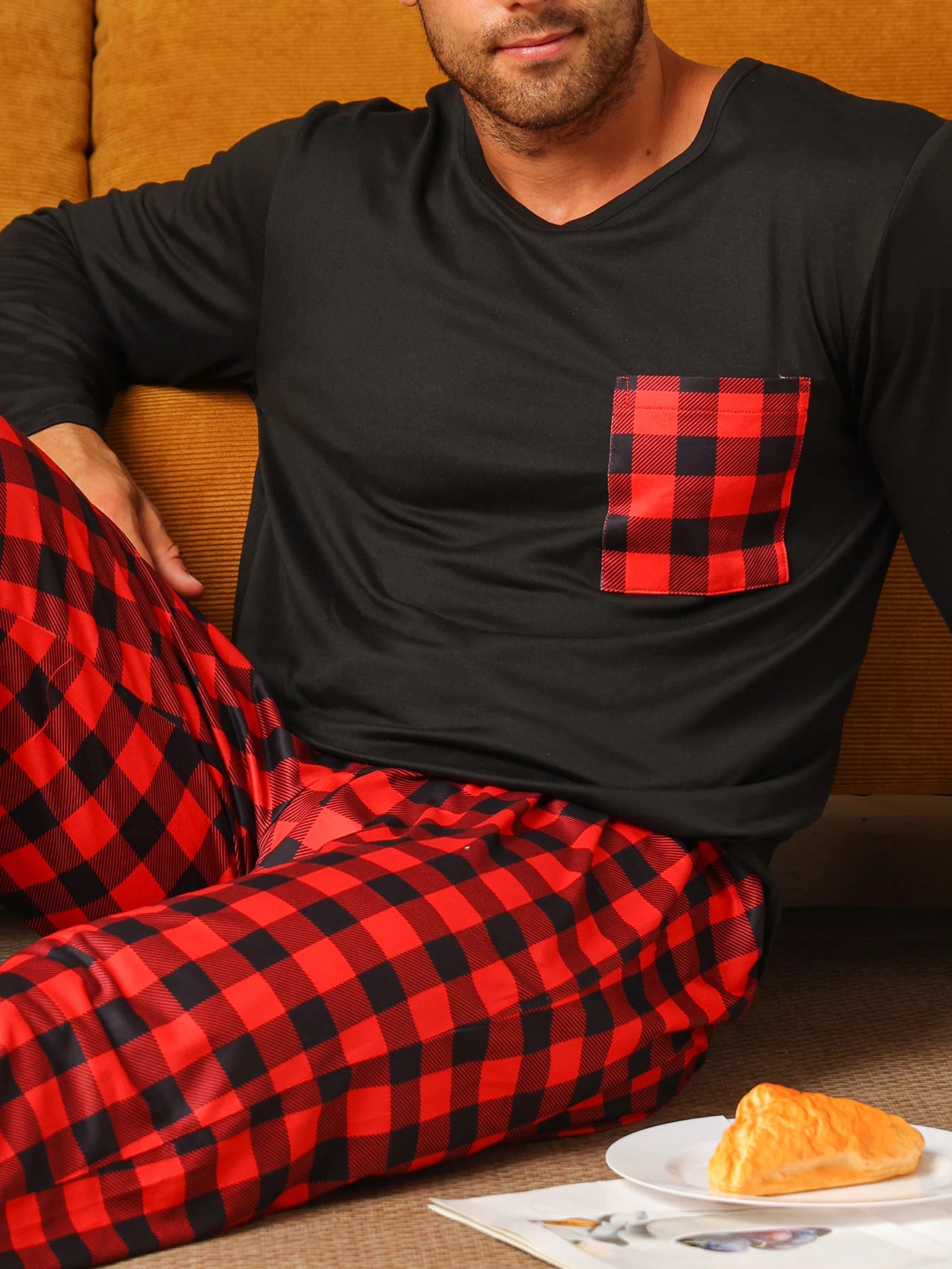 Men’s Checkered Long Sleeve Pajama Set