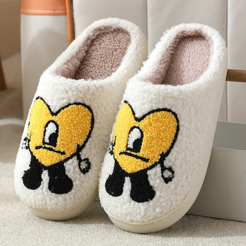 Women Winter Furry Cotton Slippers Indoor Warm Plush Non-Slip House Slides