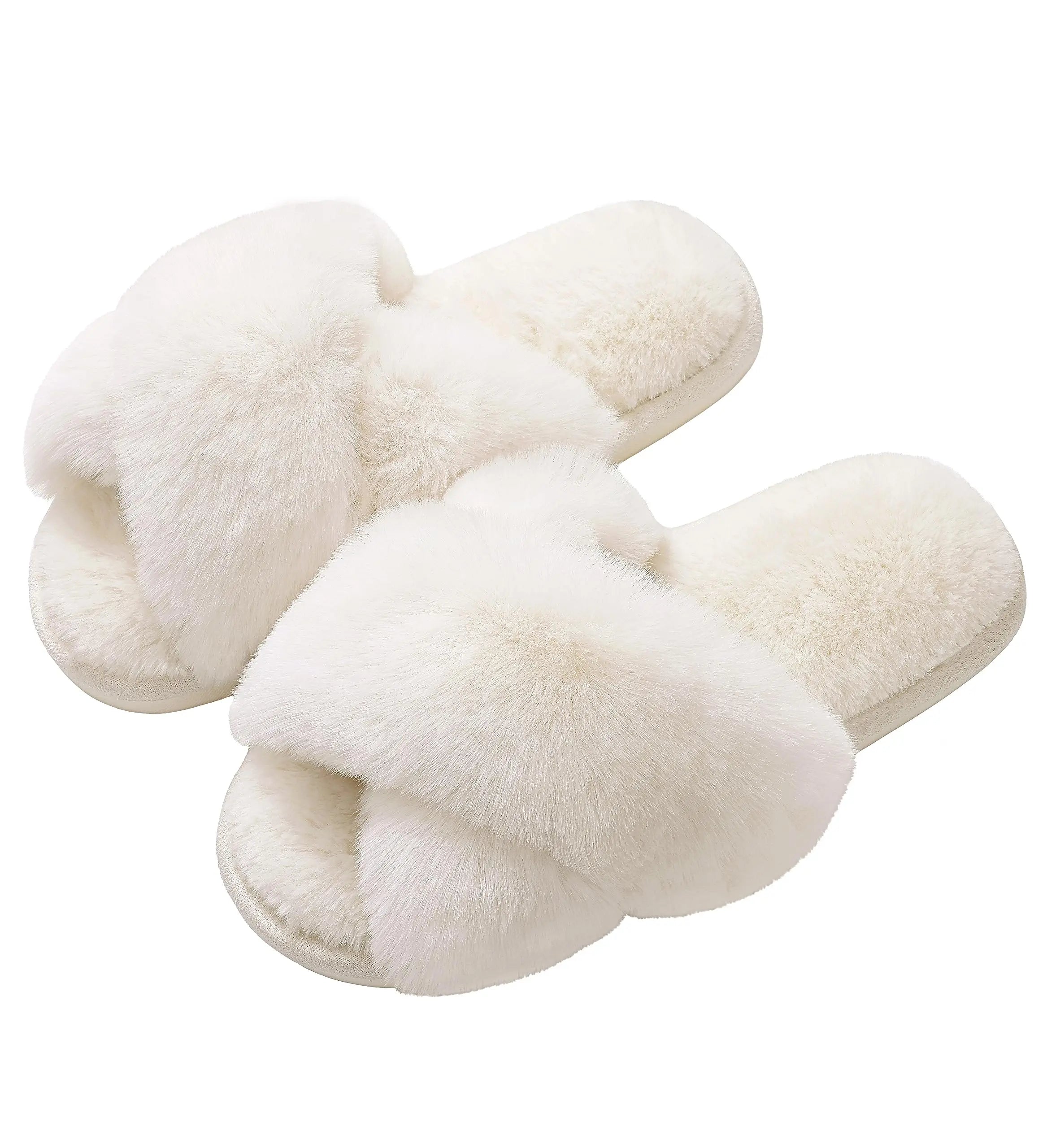 Unisex Fuzzy Cross Band Open Toe Slippers