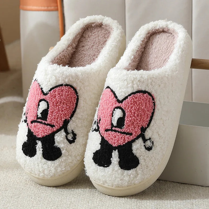 Women Winter Furry Cotton Slippers Indoor Warm Plush Non-Slip House Slides