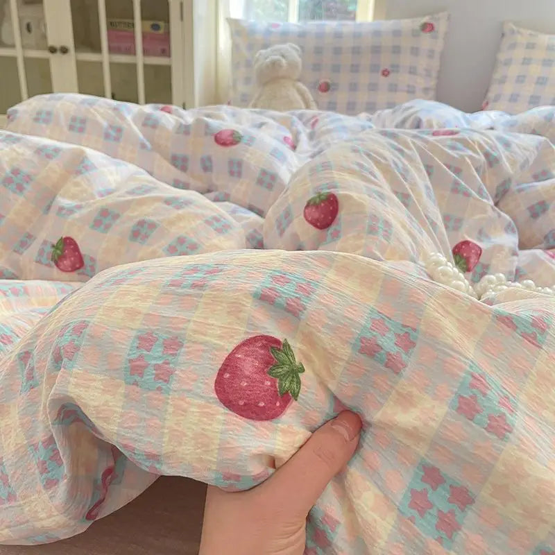 Pink Strawberry Duvet Cover Bedding Set