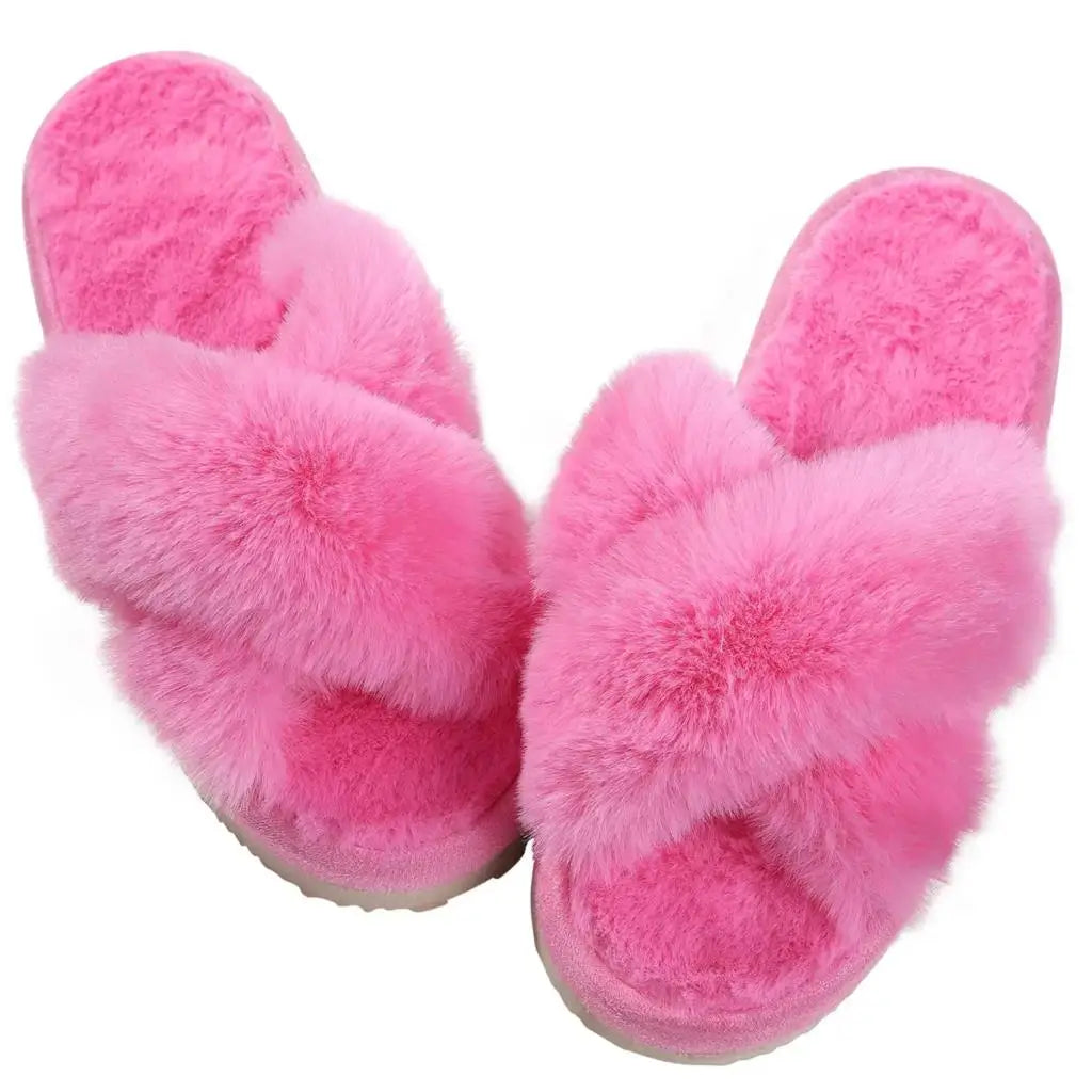 Unisex Fuzzy Cross Band Open Toe Slippers