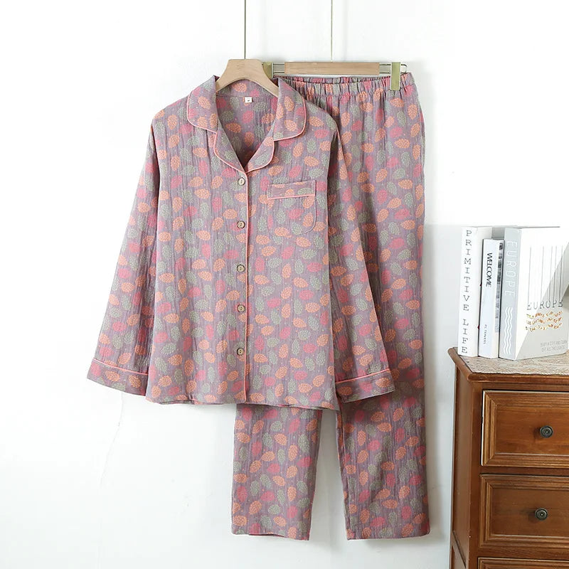 Women’s Autumn Cotton Jacquard Ethnic Print Pajama Set