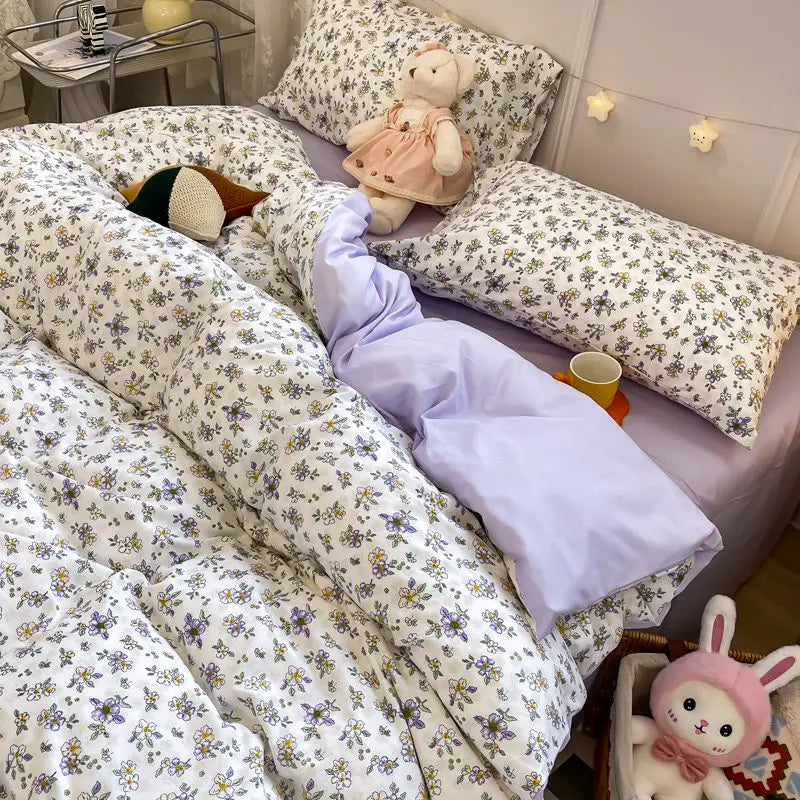 Romantic Floral Duvet Cover Bedding Set with Flat Sheet & Pillowcases