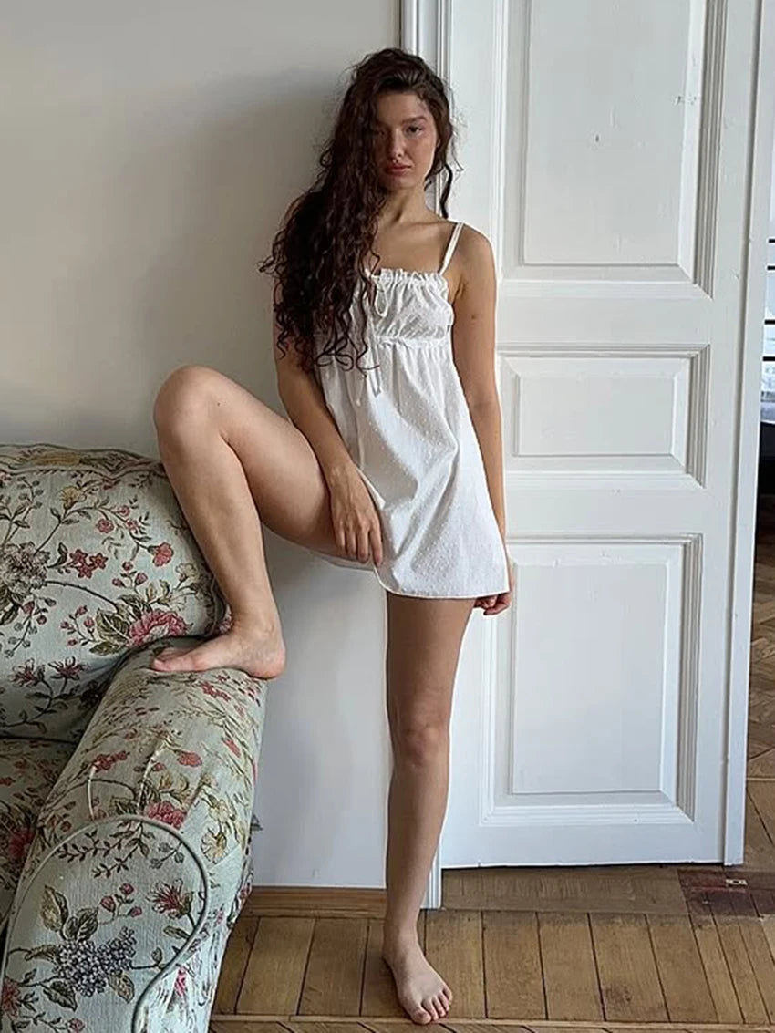 Women’s Summer Cotton Backless Short Nightgown