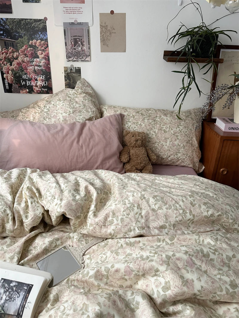 Vintage Floral Cotton Bedding Set
