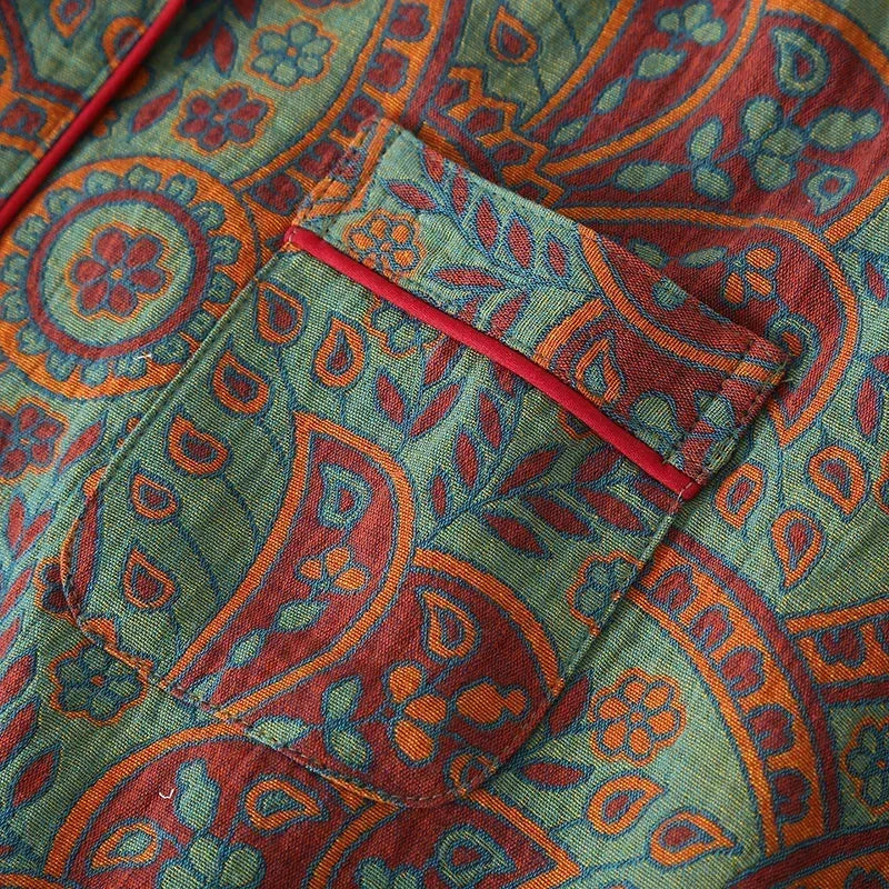 Women’s Autumn Cotton Jacquard Ethnic Print Pajama Set