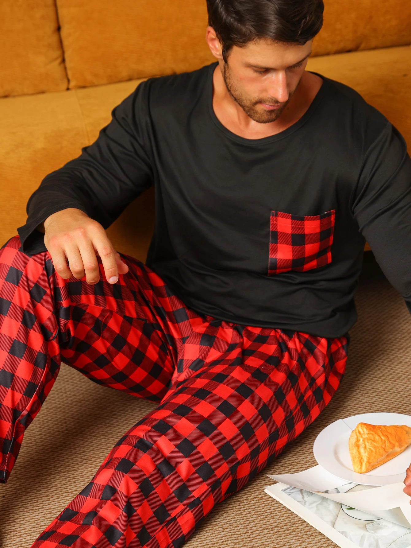 Men’s Checkered Long Sleeve Pajama Set