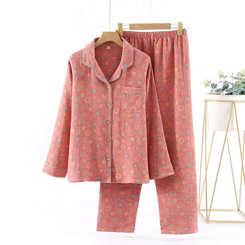 Women’s Autumn Cotton Jacquard Ethnic Print Pajama Set
