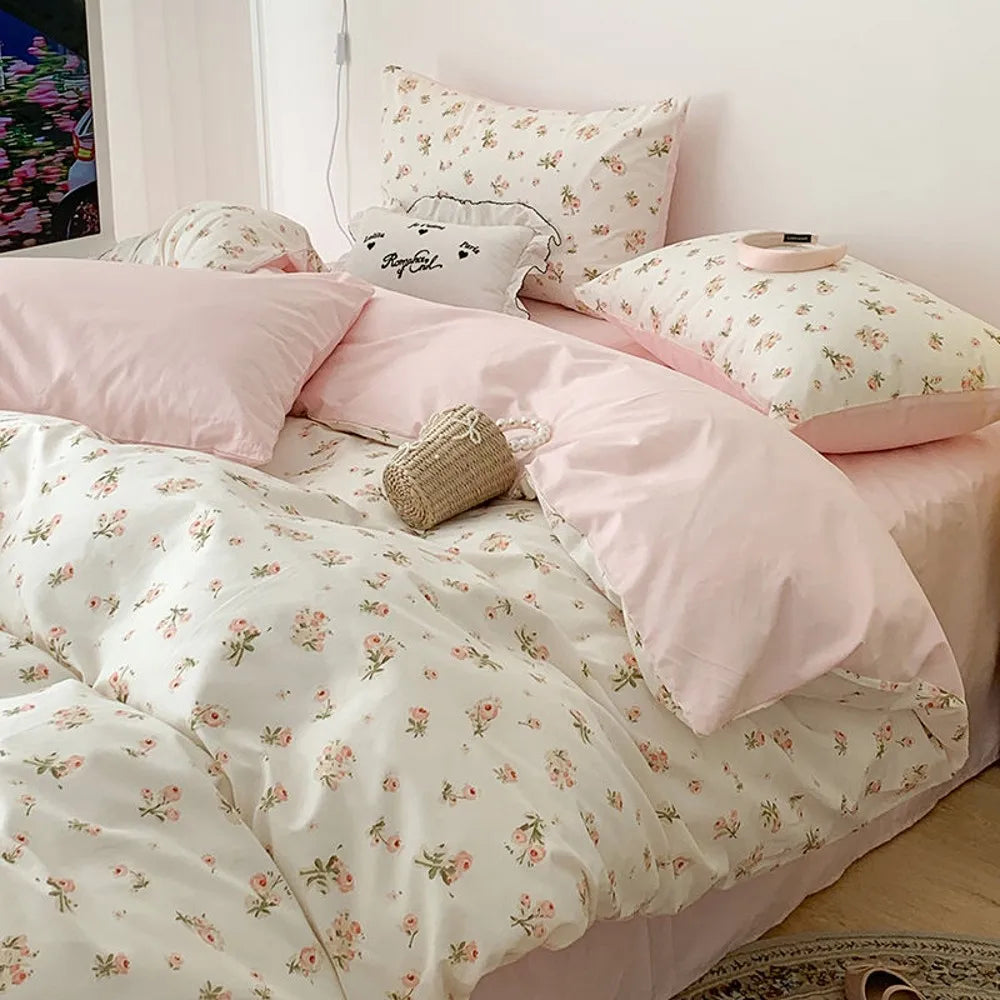 Romantic Floral Duvet Cover Bedding Set with Flat Sheet & Pillowcases