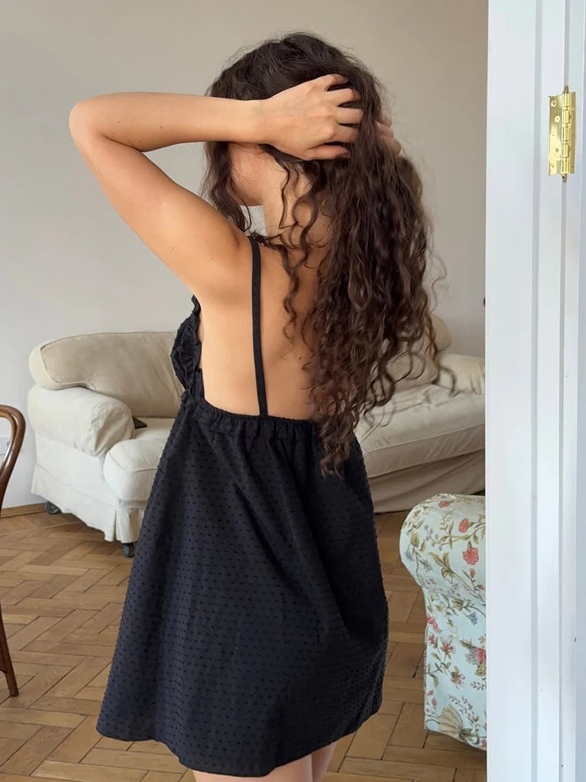 Women’s Summer Cotton Backless Short Nightgown