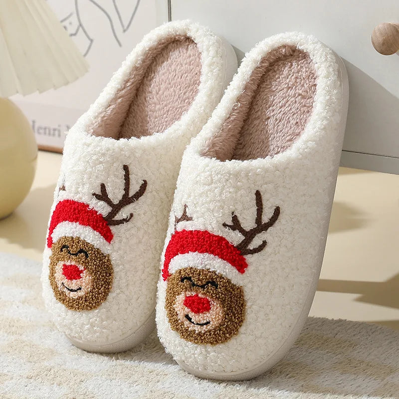 Women Winter Furry Cotton Slippers Indoor Warm Plush Non-Slip House Slides