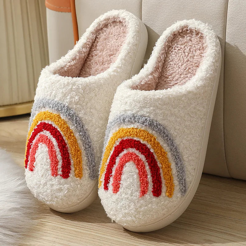 Women Winter Furry Cotton Slippers Indoor Warm Plush Non-Slip House Slides