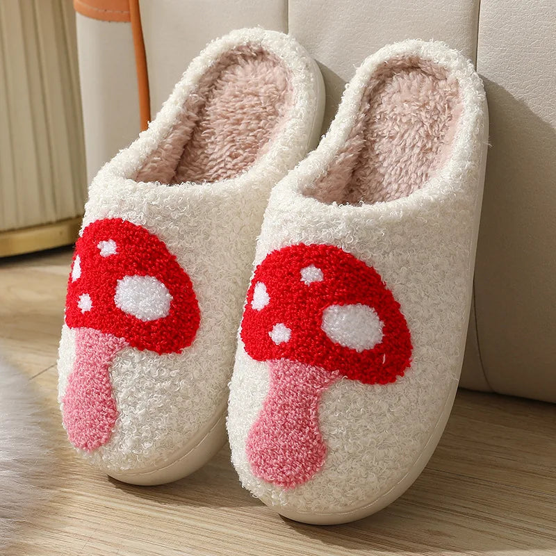 Women Winter Furry Cotton Slippers Indoor Warm Plush Non-Slip House Slides