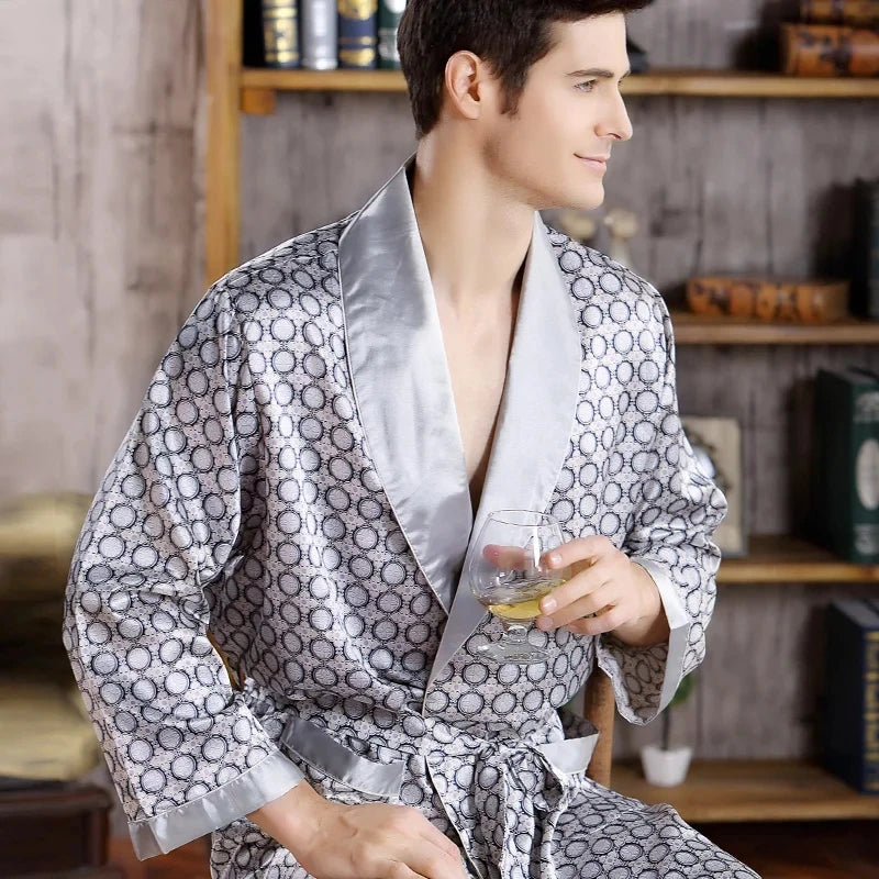 Men’s Satin Silk Geometric Print Robe