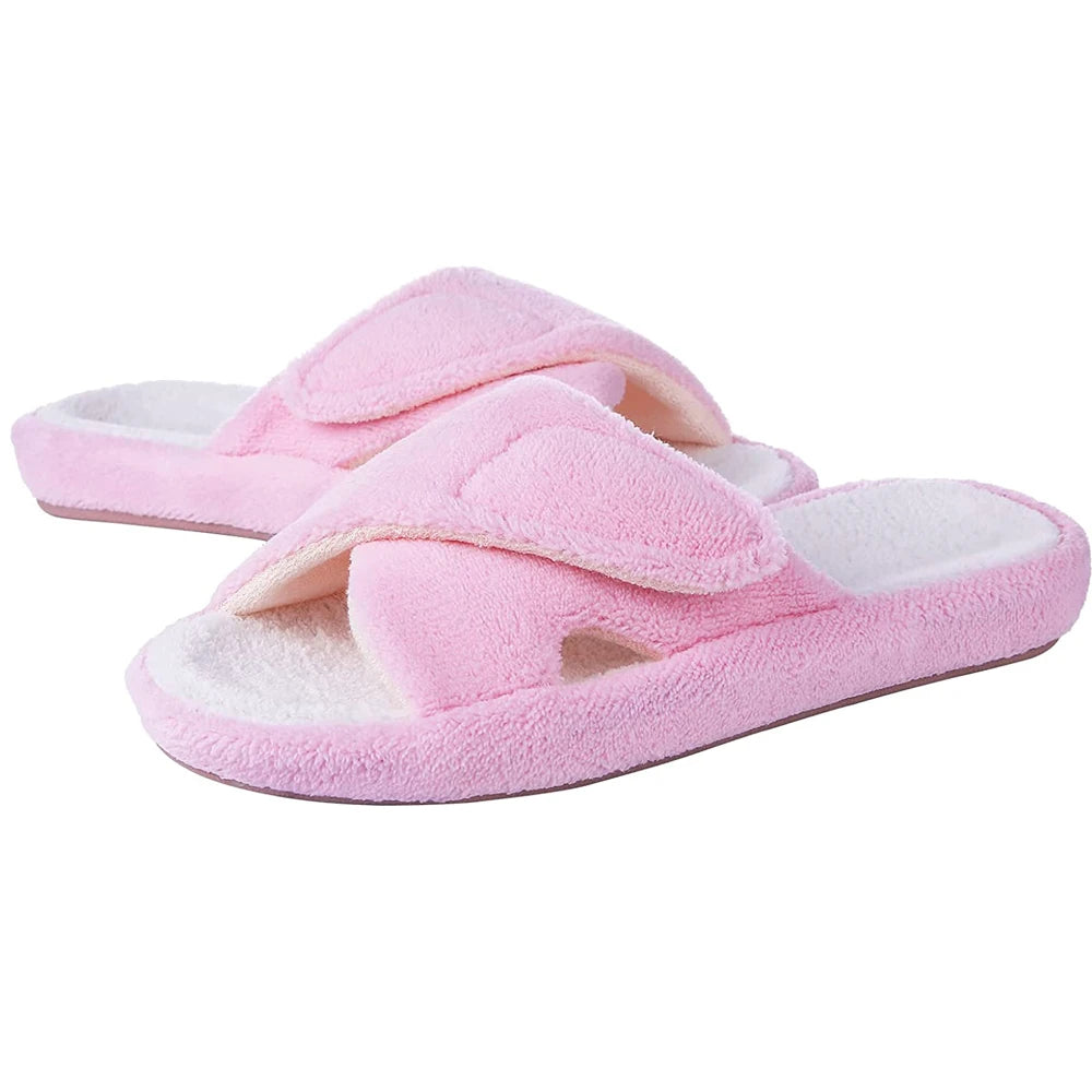 Unisex Cross-Tied Fuzzy Open Toe Indoor Slippers
