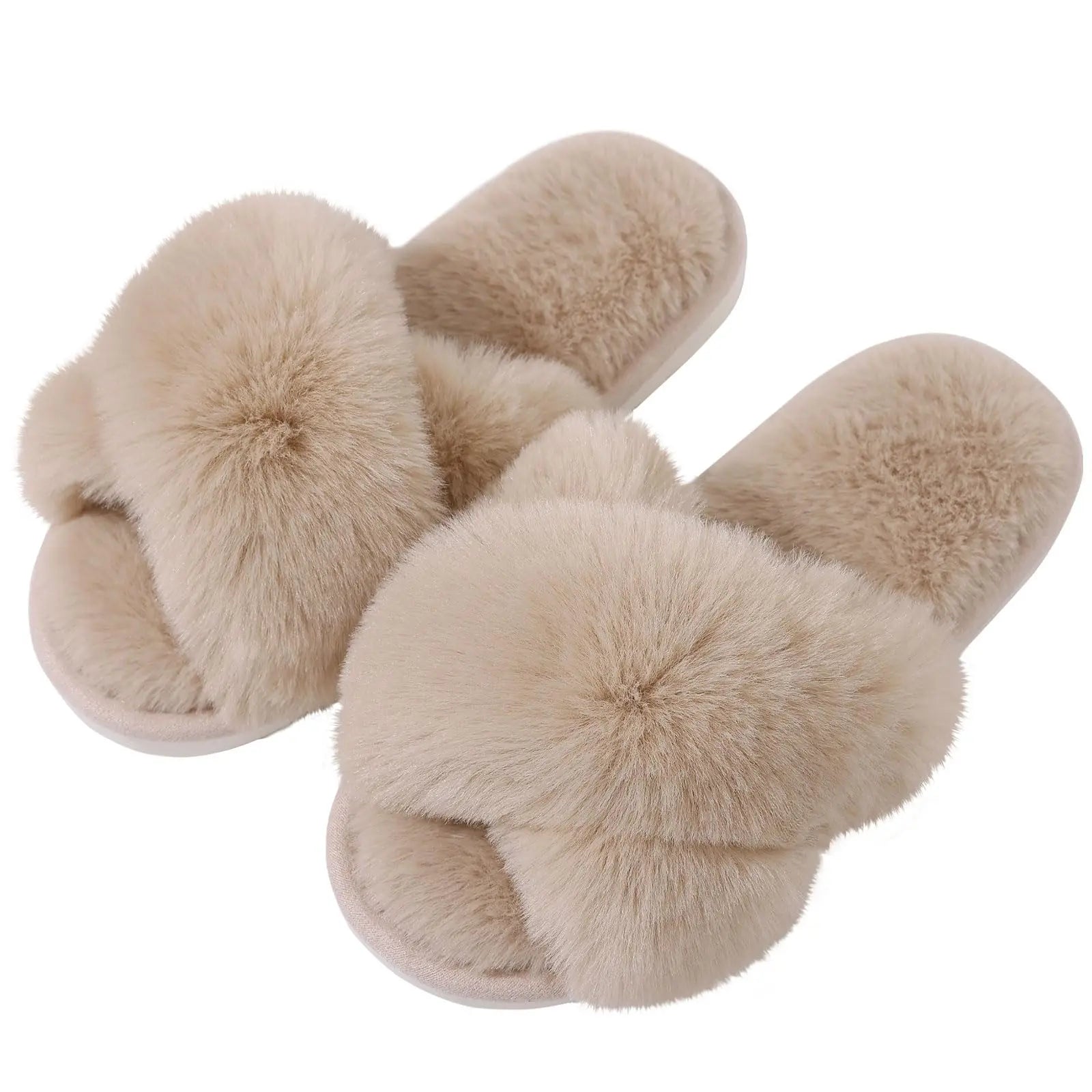 Unisex Fuzzy Cross Band Open Toe Slippers