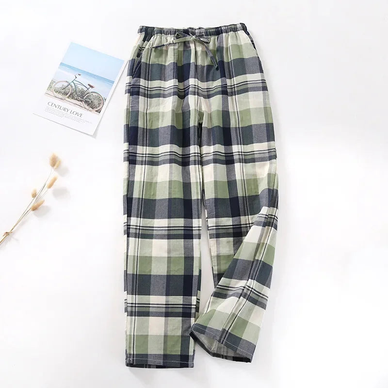 Women’s Cotton Gauze Plaid Pajama Pants – Summer Elastic Waist Lounge Sleepwear