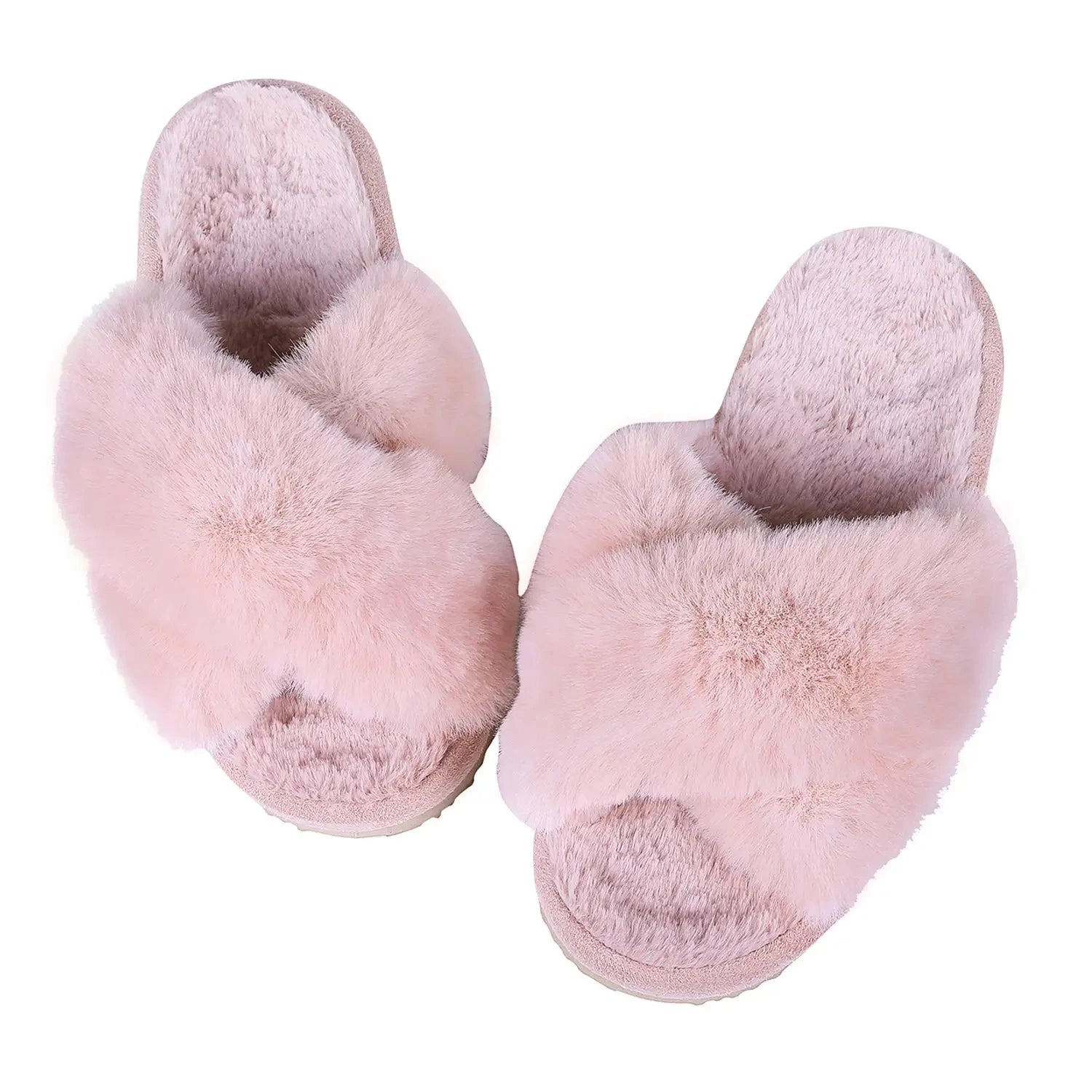 Unisex Fuzzy Cross Band Open Toe Slippers