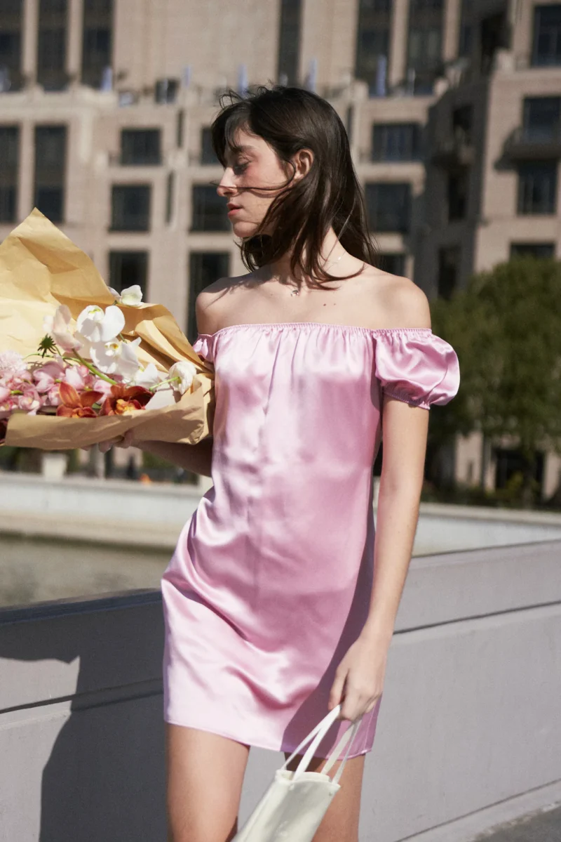 Aurora One-Shoulder Silk Dress – Pink Edition - Image 5