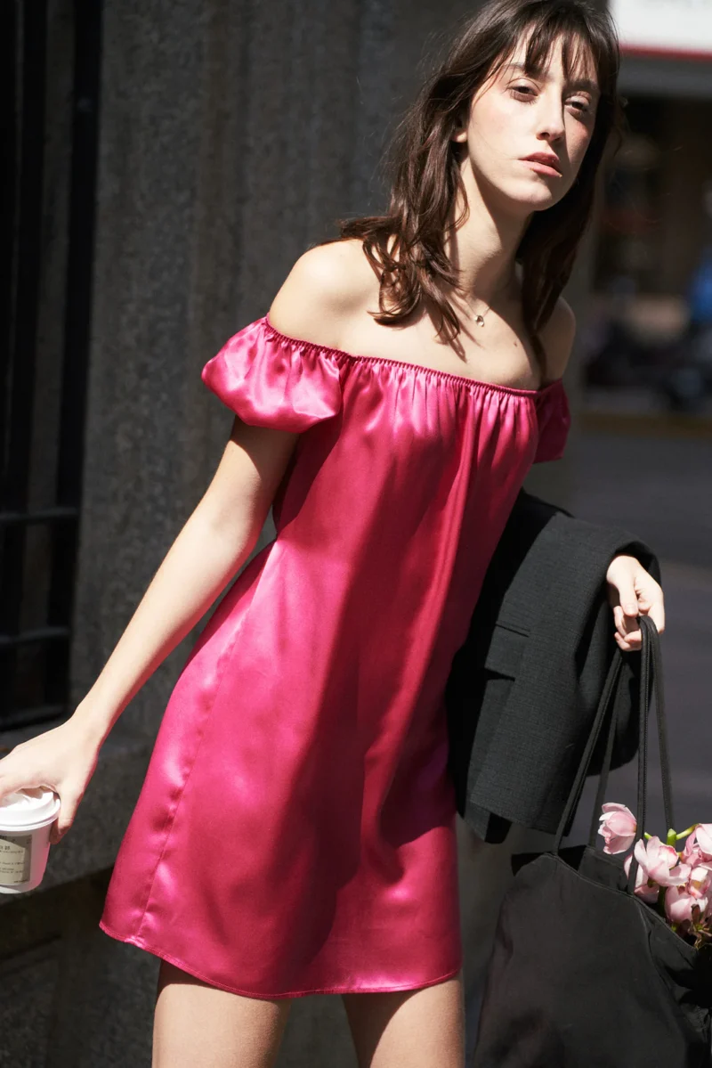 Serene Bloom One-Shoulder Silk Dress - Image 4