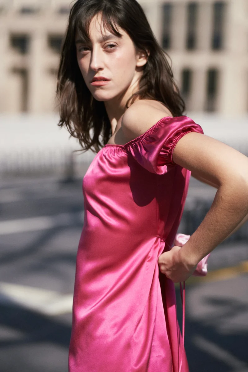 Serene Bloom One-Shoulder Silk Dress - Image 5