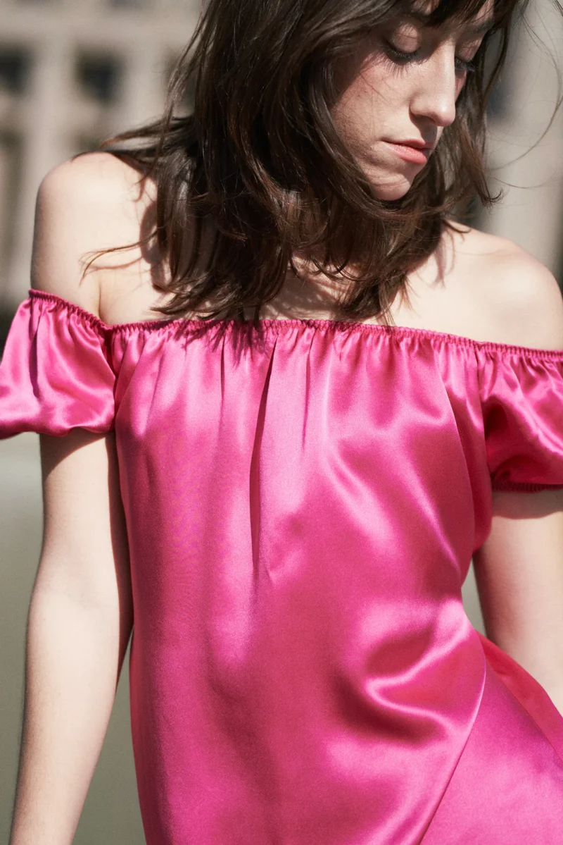 Serene Bloom One-Shoulder Silk Dress - Image 7